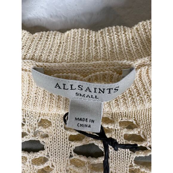 AllSaints Erin Crochet Crop Sweater Organic Cotton Boho Chic Minimalist Beige SM - Picture 8 of 11